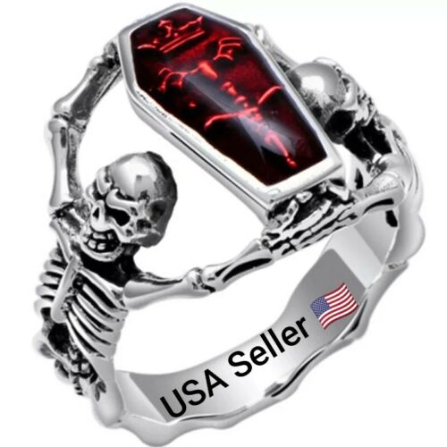 Vintage Punk Skull Ring Unisex Hip Hop Engagement Rings Fashion Red Zircon