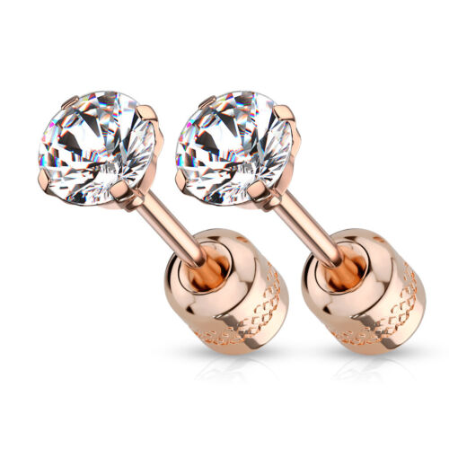 Surgical Steel Pair Prong Set CZ Gem Stud Earrings