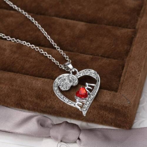 Valentine's Day Gift For Mom Women Red Rose Crystal Heart Necklace Pendant