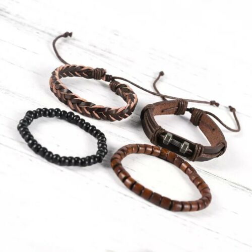 Men Leather Bracelet Cowhide Woven Alloy Dumbbell Accessories