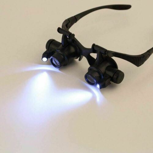 Double Eye Jewelry Watch Repair Magnifier Loupe Glasses With LED Light 8 Lens