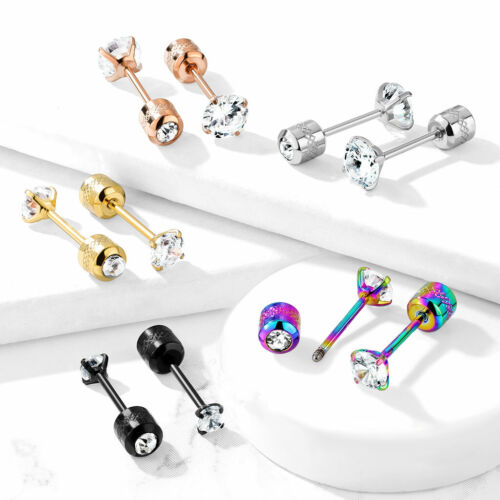 Surgical Steel Pair Prong Set CZ Gem Stud Earrings