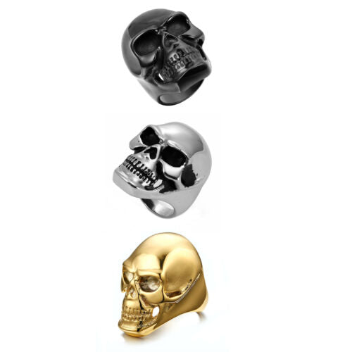 Men's Gothic Rocker Heavy Skull Bones Ring Stainless Steel Jewelry Size 7-15