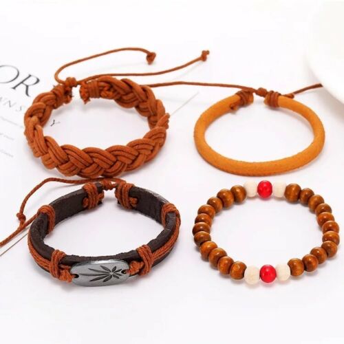 Multi Piece Leather Jewelry Cowhide Beaded Bracelet Retro Woven Fashion