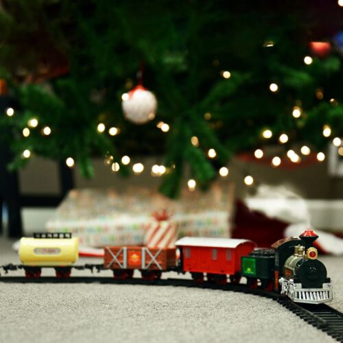 16Pcs Around Christmas Tree Rocky Mountain Toy Train Set Double Round Track