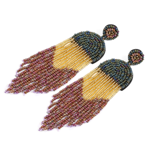 Bohemian Seed Beads Tassel Fringe Drop Earrings Handmade Ethnic Jewelry