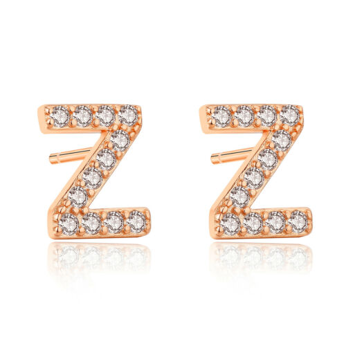 925 Sterling Silver CZ A-Z Alphabet 26 Initial Letter Stud Earrings Jewelry