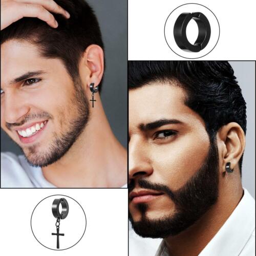 15 Pairs Earrings Men Women Stainless Steel Cross Stud Hoop Set