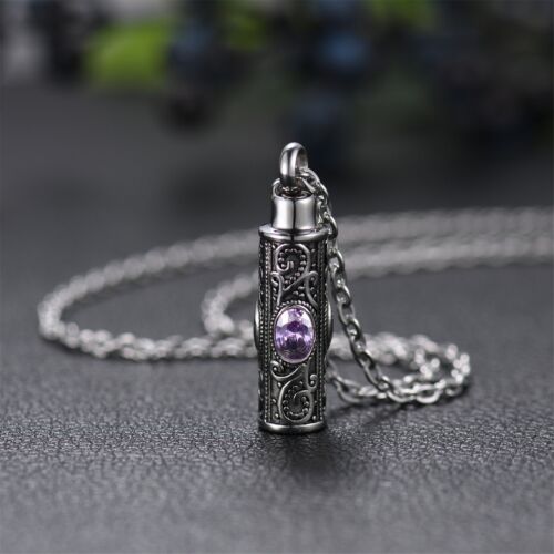 Embossed Cylinder Crystal Urn Necklace Ashes Keepsake Memorial Cremation Jewelry