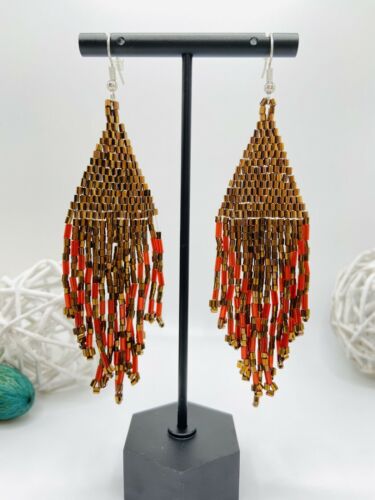 Bohemian Seed Beads Fringe Tassel Woven Drop Earrings Handmade Jewelry