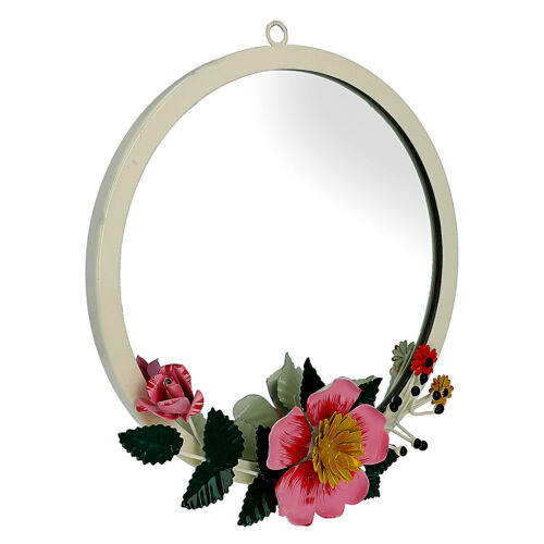 Home and Office Decor Off White Handcrafted Decorations Floral Wall Mirror