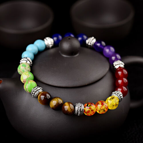 7 Chakra Healing Natural Stone Round Gemstone Yoga Energy Beads Bracelet Jewelry