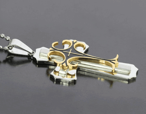 Cross Pendant Necklace Stainless Steel Crucifix Cuban Gold Black Men