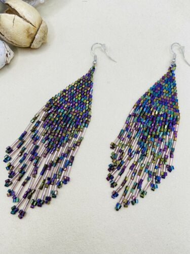 Bohemian Seed Beads Fringe Tassel Woven Drop Earrings Handmade Jewelry