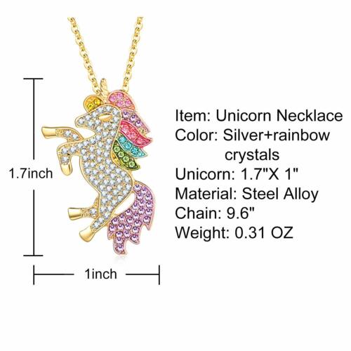 Unicorn Jewelry Set Rainbow Rhinestone Crystal Necklace, Bracelet, Earring,Ring