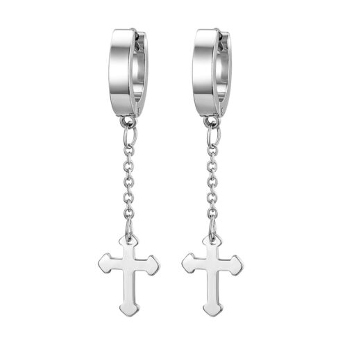 Punk Women' Men's Stainless Steel Dangle Hoop Earrings Fringe Cross Jewelry