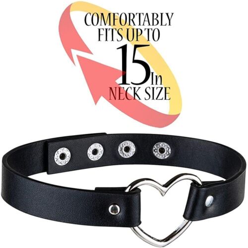 Leather Choker Necklace Adjustable Heart Chain Neck Collar Goth Punk Jewelry